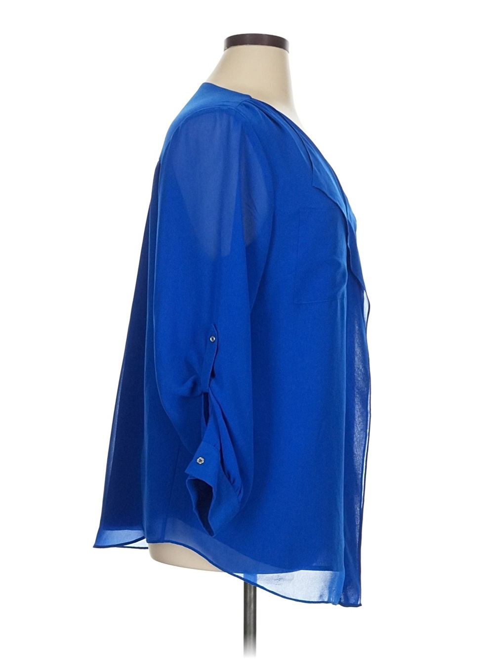 Calvin Klein Sheer V-Neck Blouse in Cobalt Blue - Picture 4 of 5